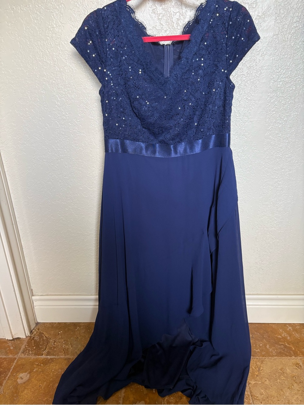 Ever Pretty Navy Lace Cap-Sleeve Maxi Dress